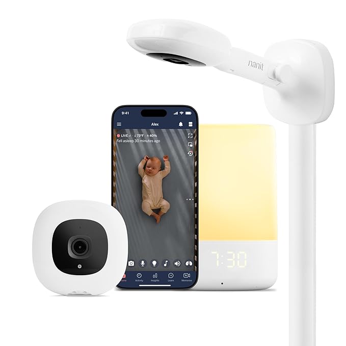 Nanit Essentials Smart Baby Monitor with Wall Mount – 1080p HD Wi-Fi Camera, Sensor-Free Breathing Monitoring, Sleep Tracking, Two-Way Audio, Night Vision, Sound & Motion Notifications, White
