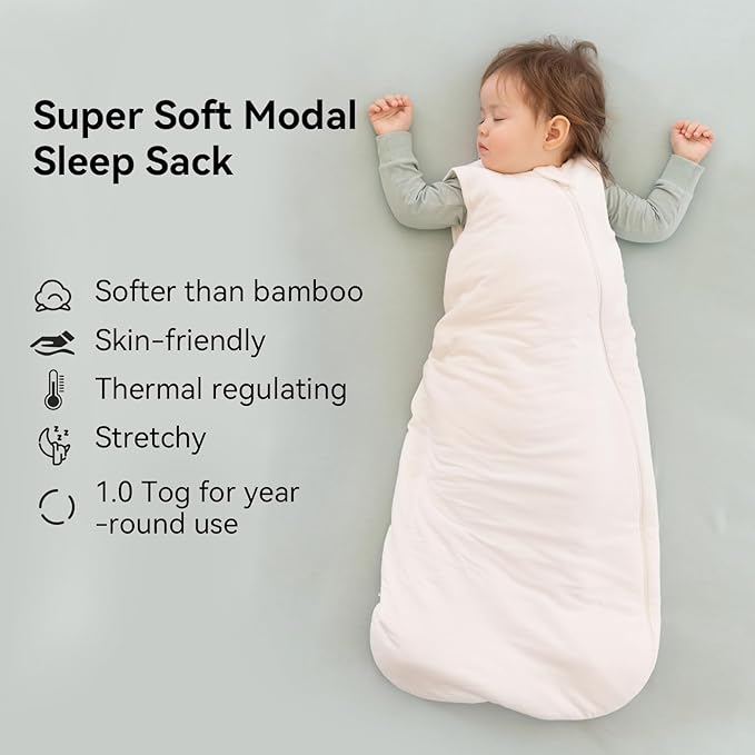 BubblePanda Modal Sleep Sack 6-12 Months 1.0 Tog Super Soft Toddler Sleep Sack for Babies 2-Way Zipper Baby Wearable Blanket