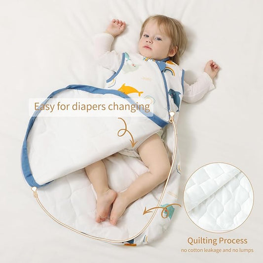 1.0 Tog 2.5 Tog Baby Sleep Sack, 100% Cotton Baby Sleeping Bag 3-24M, 2-Way Zipper Baby Wearable Blanket