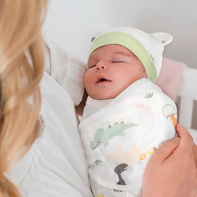 DRESHOW BQUBO 3 Pack Baby Swaddle Sleep Sacks Baby Swaddling Blanket Wrap Newborn Swaddle Sack with Bear Ears Hat for Boys Girls 6-12 Lbs Newborns & 0-3 Months Girls Boys