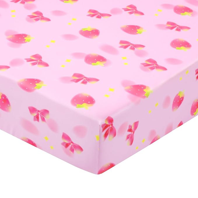UOMNY Crib Sheet,Strawberry Bow Crib Sheets Baby Sheet for Standard Crib and Toddler Mattresses Nursery Bedding Sheet Crib Mattress Sheets for Boys and Girls 1 Pack Toddler Sheet