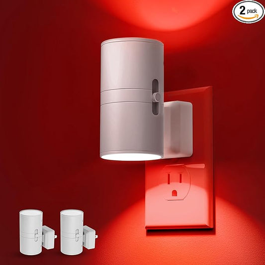 L LOHAS LED Night Light, Red Night Lights Plug into Wall, LED Nightlights, Light Sensor, Steep Aid Red, Dimmable Nightlight for Christmas, Holiday Decor, Party, Hallway, Bedroom, 2 Pack