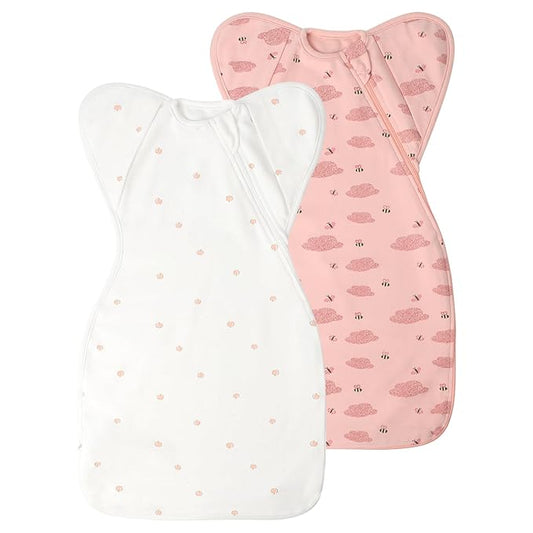 Premium Soft Cotton Swaddle Blanket Sleep Sack Arms Up Design 2 Packs 3-6 Months, Hands Up 3-Way Transitions to Arms-Free Wearable Sleeping Sack Bag for Baby Boys Girls Snug Fit Calms Startle Reflex