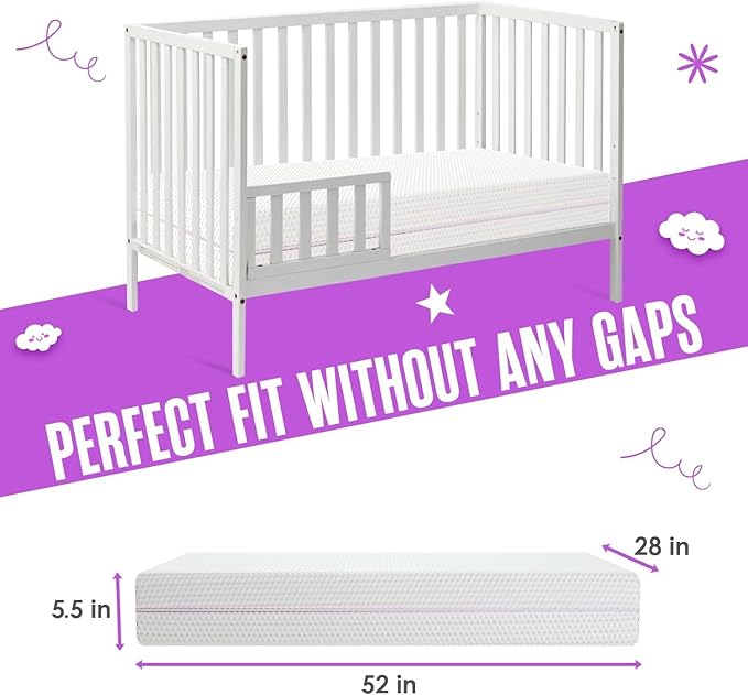Sleepah 6” Crib & Toddler Bed Mattress Dual Sided Cooling Memory Foam – Waterproof Washable Breathable Soft Cotton Fabric – CertiPUR Firm Baby Mattresses - for Baby & Toddlers (Pink)