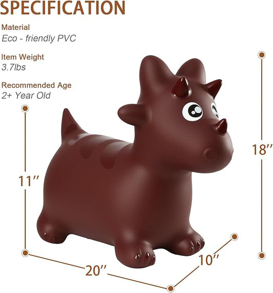 INPANY Bouncy Horse, Dinosaur Hopper Toys, Toddler Bouncing Animal, Dinosaur Party Decorations, Inflatable Ride on Rubber Triceratops Bouncer, Outdoor Cool Birthday Gift for 2 3 4 Yr Boy Girl Maroon