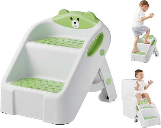 Step Stool for Toddlers, Toddler Step Stool for Bathroom Sink, Foldable Non-Slip Kids Stool with Handle, 2 Step Stools for Kids, Toddler Stool for Kitchen Bedroom Counter Sink