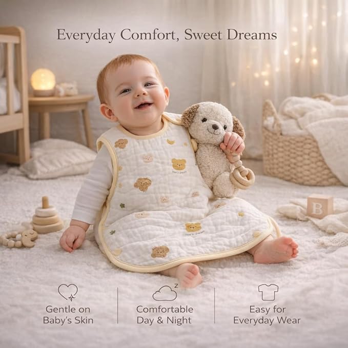 Baby Sleep Sack, Organic Cotton Wearable Blanket, Sleeveless Adjustable Sleeping Bag