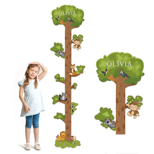 Woodemon Wooden Surfboard Wall Decor Growth Chart,Tree Art Decor for Kids Room, Wood Tree Kids Sizing Chart, Height Board Cute Decor, Nursery Growth Chart Ruler Measuring Board for Boys Girls