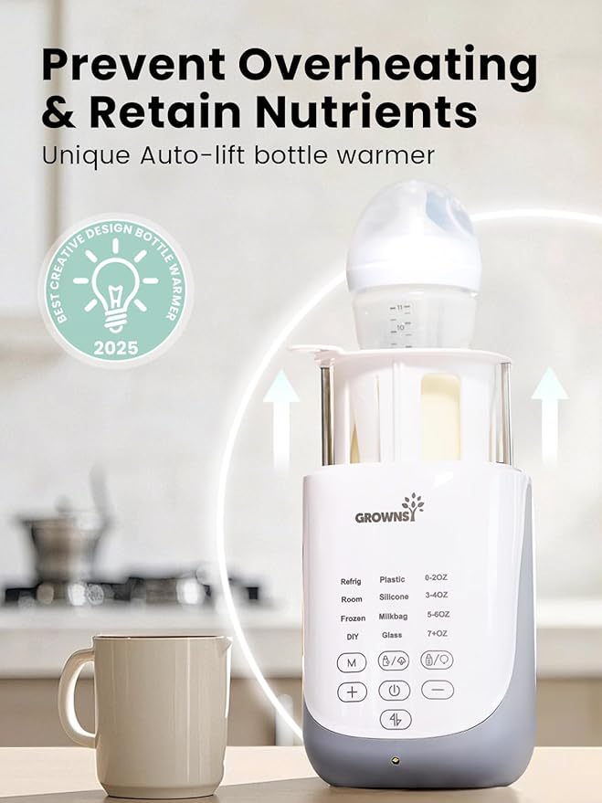 Grownsy Nutri Bottle Warmer with Innovative Auto-Lift Feature, Retain Fullest Nutrients 10-in-1 Baby Bottle Warmer, Fast & Even Heat, Always Right Temperature, Night Light for Nighttime Breastfeeding