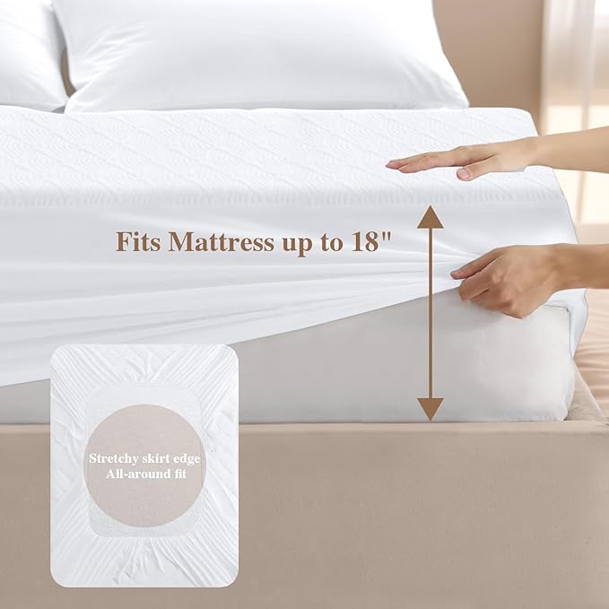 Twin Size Waterproof Mattress Protector Cooling Mattress Pad Mattress Cover, Extremely Cozy Bed Cover 3D Air Fabric Smooth Soft Noiseless Washable, 5''-18'' Deep Pocket