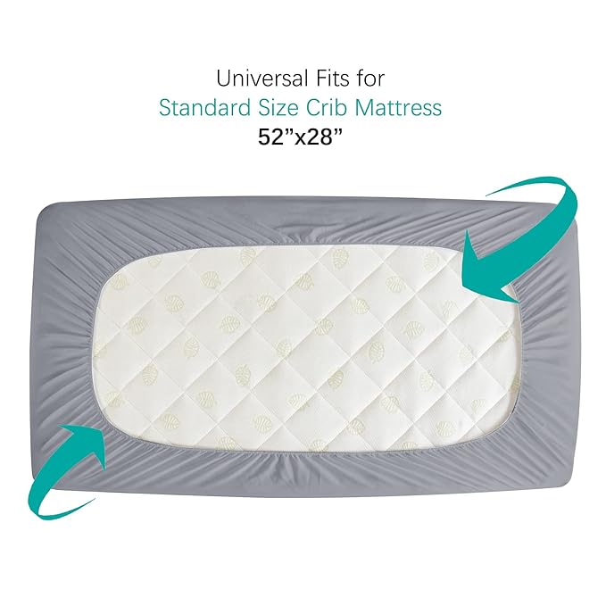 2 Pack Crib Mattress Protector Sheets Fitted Waterproof Crib Mattress Pad Cover, Noiseless & Machine Wash 100% Absorbent Toddler Mattress Protector Sheet Quilted, Gray&Navy, 52" x 28"