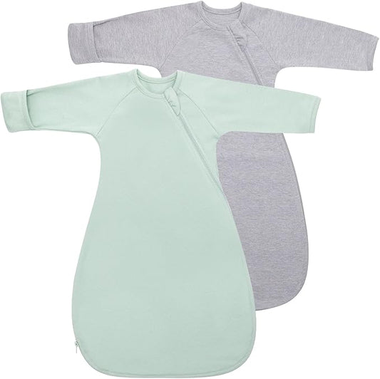 Baby Transitional Swaddle Sack Arms Up Sleeves Mitten Cuffs 2 Pack 6-12 Months, Soft Cotton Wearable Swaddling Blanket Sleeping Sacks for Newborn Babies Boys Girls Calms Startle Reflex Sleep Bag
