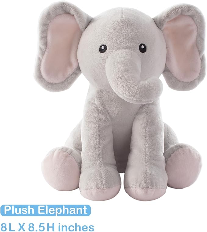 4 Pieces Crib Bedding Set for Baby Boys Girls, Infant Toddler Nursery Baby Bedding Sets Includes Cartoon Quilt, Fitted Crib Sheet, Crib Skirt and Plush Elephant Toy