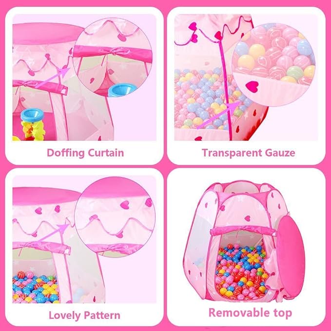 Pop Up Princess Tent with Star Light, Toys for 1 2 3 Year Old Girl Birthday Gift, Baby Girl Toys, Ball Pit for 12-18 Months Toddler Gift, Easy to Pop Up and Assemble(Pink)