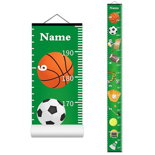 Personalized Growth Chart for Kids, Baby Height Chart with Custom Name, 77"x7.9" Canvas and Black Wood Height Measuring Rulers for Boys Girls Removable Wall Ruler Hanging for Nursery Decor - Sports