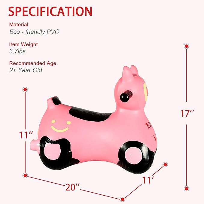 INPANY Kids Bouncy Car Hopper Toys, Toddlers Ride on Car, Inflatable Hopping Toys, Bouncing Buddies, Rubber Bouncer, Outdoor Indoor Birthday Gifts Toy for 2 3 4 Yr Girl Boy (Pink)