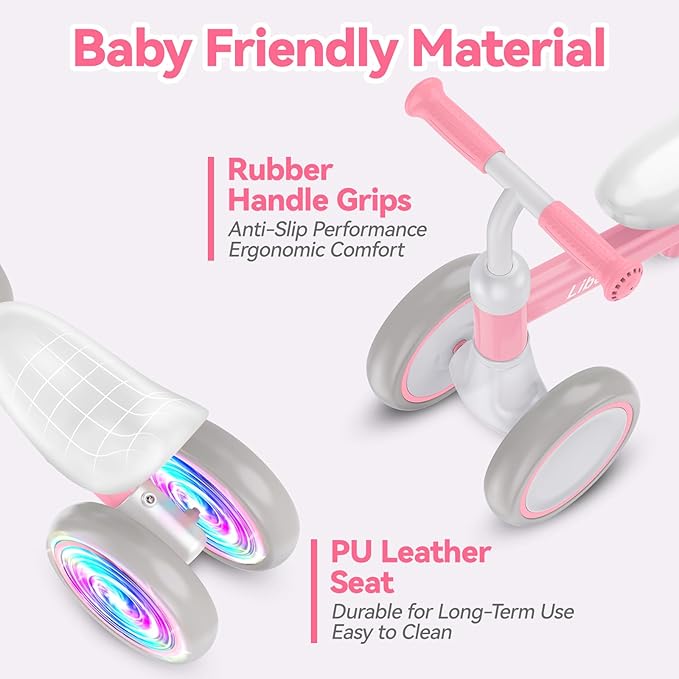 Liberry Light-Up Baby Balance Bike with Adjustable Seat, Toddler First Ride-On Toy for 1-2 Year Old, Girls Birthday Gift