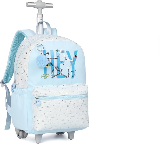 kingdisen Cute travelers club blue Rolling Backpack for women with wheels Rolling cart (HEY BLUE)