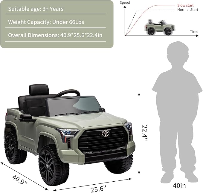 12V Licensed Toyota Ride on Car for Kids, Electric Toy Car with Parent Remote Control, MP3 Player, LED Headlights & Lockable Door, Battery Powered Vehicle for Toddlers, Green