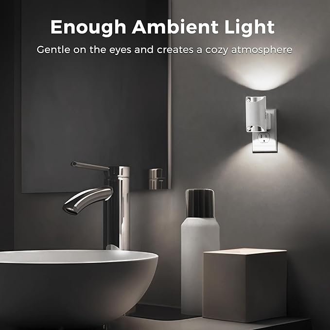 L LOHAS LED Night Light, Bright Night Light, Night Lights Plug into Wall, 5000K Daylight White, Dimmable Night Light 0-100LM with Light Sensor, Plug in Night Light for Hallway Bathroom Kitchen, 2 Pack