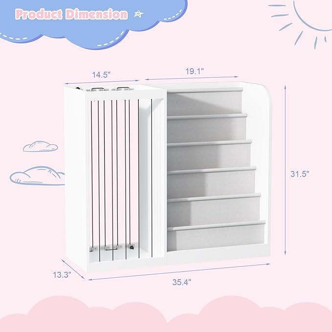 HedoAjim White Kids Bookshelf & Stuffed Animal Net Holder Plush Toy Storage Organizer Child Bookcase Toddler Baby Sling Book Rack for Playroom Bedroom Nursery Infant Boys Girls Classroom