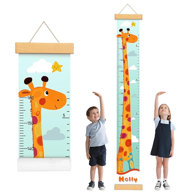 Personalized Name Kid Height Measurement for Wall, Giraffe Canvas Growth Chart Removable, Waterproof Height Chart for Kids Boys Girls Toddler, Playroom Wall Decor Growth Chart for Wall
