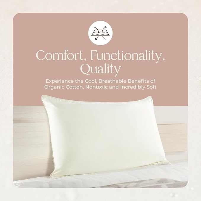 Organic Cotton Pillow Protector - 100% Waterproof Pillow Protector Toddler Size GOTS & Fairtrade Certified - 140GSM Hypoallergenic Machine Washable Breathable Cover with Edge Piping - 2 Pack (Toddler)