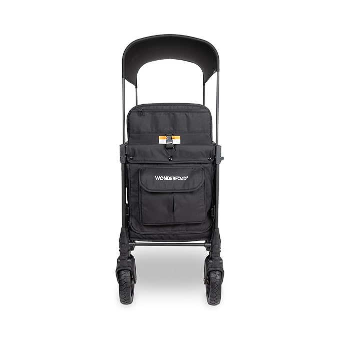 WONDERFOLD W2 Luxe Pro Stroller Wagon (2 Seater) - Collapsible Wagon Stroller with Seats Featuring 5-Point Safety Harnesses and Adjustable Sun Canopy, Jet Black