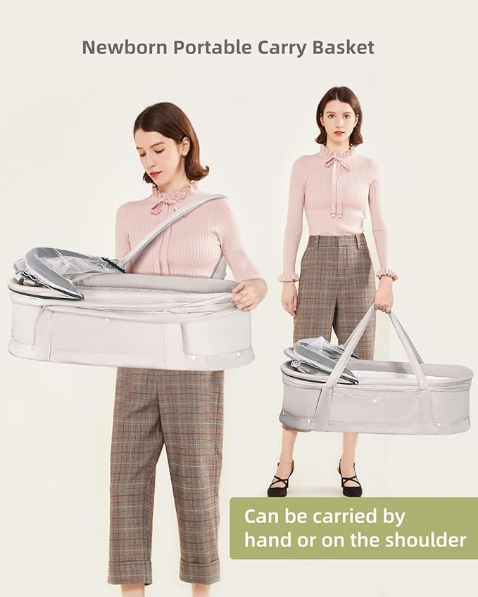 Baby Travel Bassinet Portable Bassinet with 2 in 1 Canopy for Newborn - Light Grey