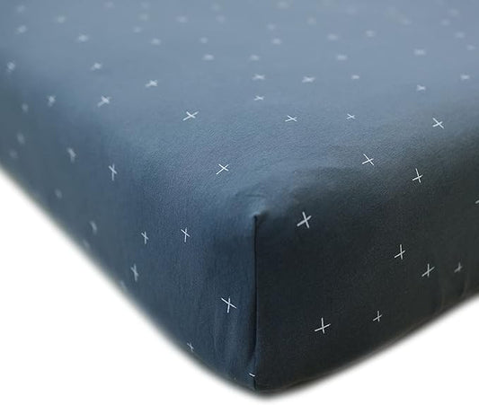 Ecolino Fitted Crib Sheet, 100% Organic Cotton Baby Crib Sheets for Boys and Girls. Fits Standard Crib and Toddler Mattresses, Soft and Breathable in Slate Twinkle
