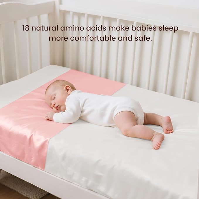 THXSILK 7A+ Grade 100% Mulberry Silk Crib Sleeve for Baby Girl Hairloss and Bald Spot, Toddler Sheet for Crib/Cot/Bassinet/Cradle Mattress 41.4inch*20.5inch, Charming Pink 2 Pack