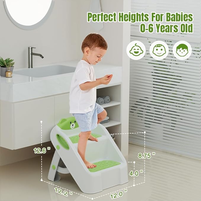 Step Stool for Toddlers, Toddler Step Stool for Bathroom Sink, Foldable Non-Slip Kids Stool with Handle, 2 Step Stools for Kids, Toddler Stool for Kitchen Bedroom Counter Sink