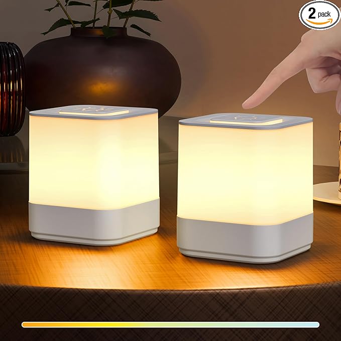 uuffoo 2 Pack Rechargeable Night Light Lamp 3 Modes Touch Dimmable LED Portable Table Lamp Battery Operated, Small Cordless Lamp for Bedroom Travel Bathroom Cruise