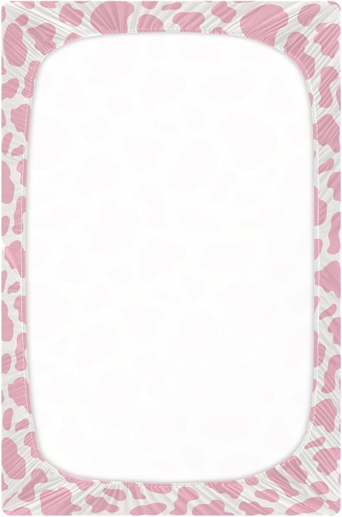 Cow Print Skin Pink Crib Sheets Soft Breathable Fitted Baby Crib Sheets Mattress Cover for Girl Boys, 52" x 28" x 9"