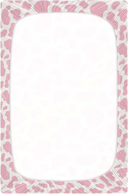 Cow Print Skin Pink Crib Sheets Soft Breathable Fitted Baby Crib Sheets Mattress Cover for Girl Boys, 52" x 28" x 9"