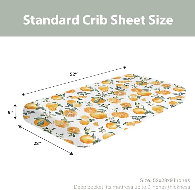 Watercolor Oranges Baby Crib Sheets for Boy Girl 52x28Inch Orange Flowers Leaves Soft Snug Fitted Crib Mattress Cover Summer Citrus Fruits Baby Sheet for Standard Crib & Toddler Bed Mattresses