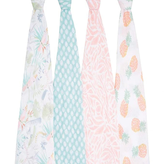 aden + anais Essentials Swaddle Blanket, Boutique Muslin Blankets for Girls & Boys, Baby Receiving Swaddles, Ideal Newborn & Infant Swaddling Set, Perfect Shower Gifts, 4 Pack, Tropicalia