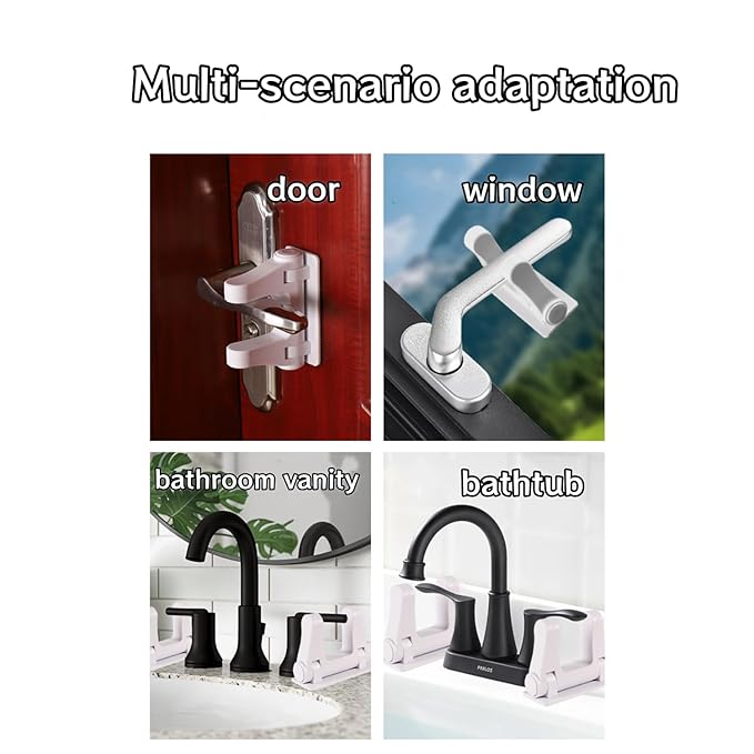 Childproof Door Lever Lock (2 Pack) Improved Baby Safety Locks for Doors Prevents Toddlers from Opening Doors, 3M Adhesive No Drilling No Tools Simple Install, Easy One-Hand Operation for Adults