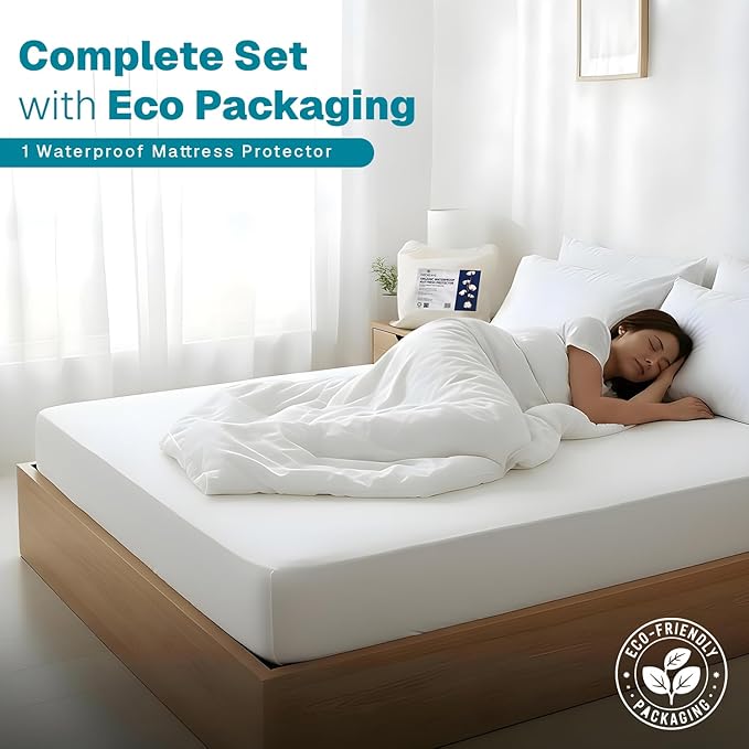 Fabdreams King Organic Cotton Mattress Protector, Waterproof, 78x82+17in, GOTS Certified, Temperature Regulating, Breathable, White