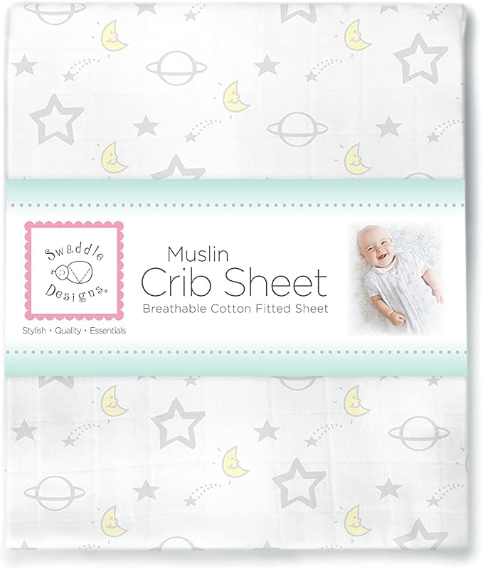 SwaddleDesigns Softest Cotton Muslin Fitted Crib Sheet/Toddler Sheet for Baby Boy & Girl, Sterling Goodnight