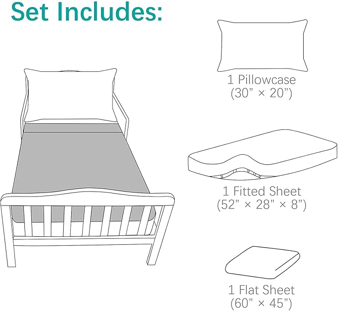 Biloban 3-Piece Toddler Sheet Set Microfiber, Toddler Bedding Set Includes Crib Mattress Sheet, Flat Sheet and Envelope Pillowcase, Silky Soft, Breathable and Lightweight, Whale