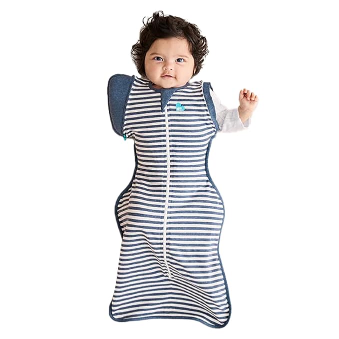 Love to Dream Swaddle UP Transition Bag, Patented Zip-Off Wings, Gently Help Baby Safely Transition from Being Swaddled to arms Free Before Rolling Over, Stripe Denim Blue, Large, 19-24 lbs