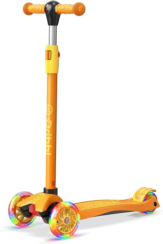 Dribbl 3-Wheel Kids Scooter - Lean-to-Steer Technology, Adjustable Height Handlebar, Wide Anti-Slip Deck, Scooter for Boys & Girls Ages 3+, Child Safety Approved, Support Riders Up to 165 lbs, Orange