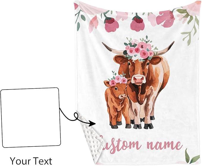 Custom Name Crib Bedding Set with Name - 2 Piece Cow Series Baby Set with Blanket and Crib Sheet, Cozy and Durable Infant Nursery Bedding, Gifts for Toddler Baby