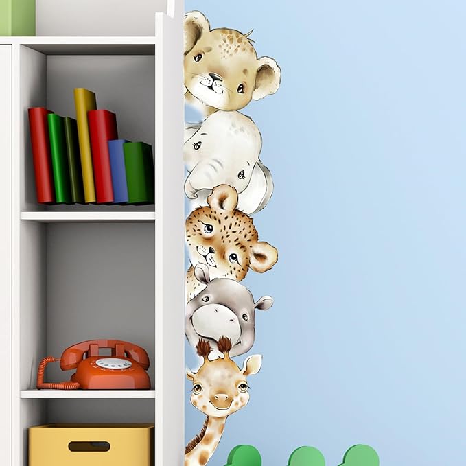 51.18 x 10.94 Inch Watercolor Animal Wall Decals Tiger Elephant Zebra Giraffe Wall Stickers Removable Peel and Stick Stickers Decor for Baby Nursery Playroom Bedroom Classroom Kindergarten Wall Decor