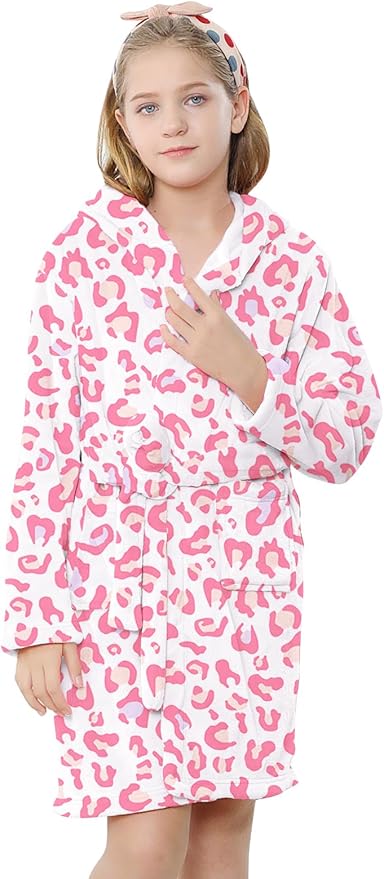 Umeyda Girls & Women Fleece Hooded Robes, Soft Fuzzy Bathrobe Warm Plush Fluffy Bath Robe for Kids Womens
