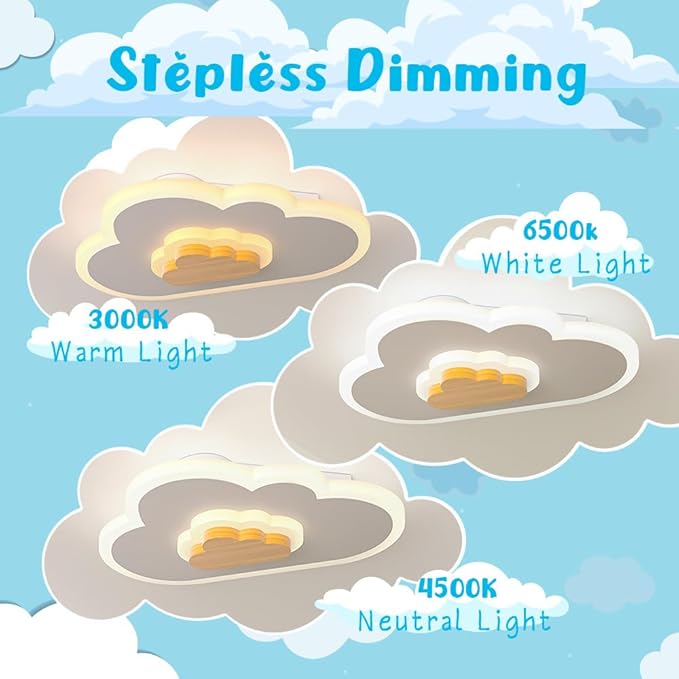 LED Ceiling Light 26W Wood Cloud Cartoon Kids Ceiling Light 15.74in Kids Room Light fixtures Ceiling Mount 3000-6500K with nightlight Ceiling Lamps for bedrooms Girl Boy Nursery Toys Room