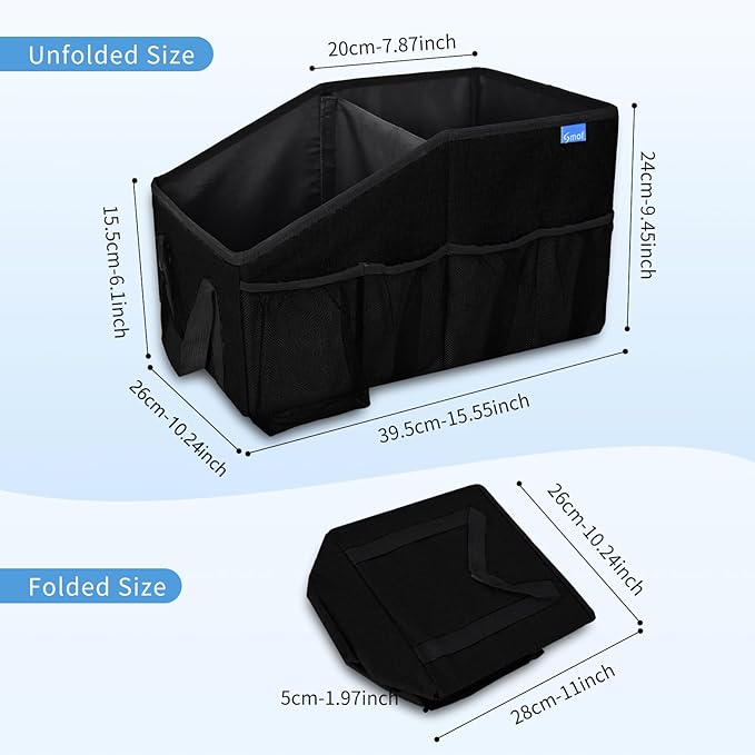 Ldex Car Seat Organizer for Back Seat Front Seat Between Seats,Car Storage Organizer for Kids with Multi- Pockets，Collapsible,cup Holders, Removable Dividers(Black)