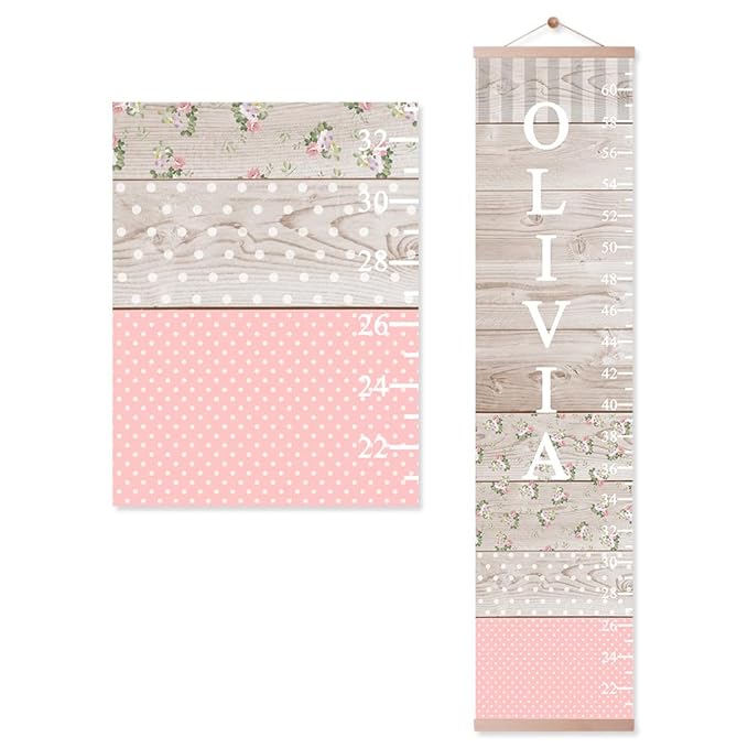 Personalized Name Kids Growth Chart Ruler Flower Dinosaur Growth Ruler Canvas Wall Ruler Oak Solar Woodland Theme Kids Height Chart Baby Wall Growth Chart with Custom Name (Oak)