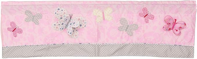 5 PCs Cotton Pink Embroidery Butterfly Nursery Crib Bedding Set Heavy Duty Cotton Butterfly Themed Baby Girl Cot Bedding Set Quilt /Fitted Sheet x 2/ Diaper Storage Bag /Window Valance , 28 X 52